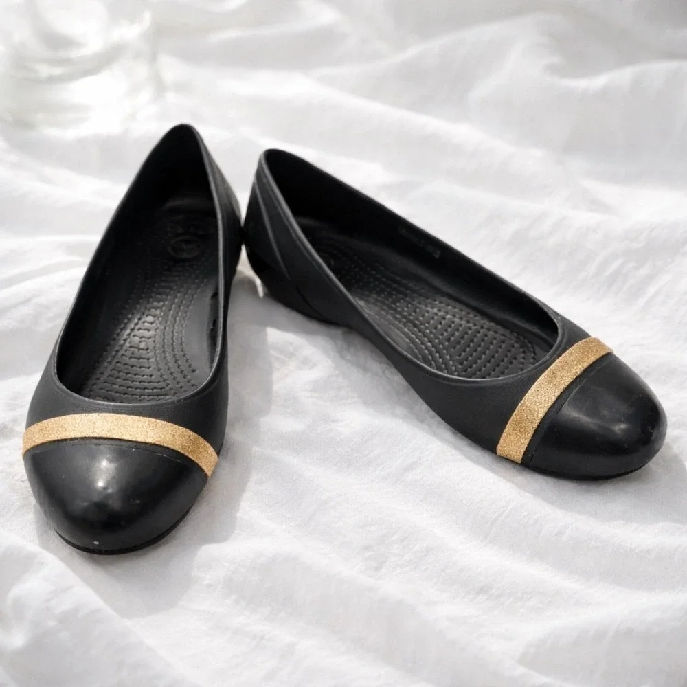 Crocs | Women's Cap‎ Toe Ballet Flats Size 7 Gold Tone Shimmer Band Casual Chic